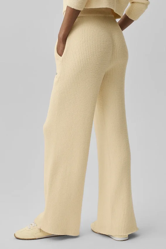 Snuggle Up Kazak High-Waist Geniş Paça Pantolon - Mum Işığı Sarısı