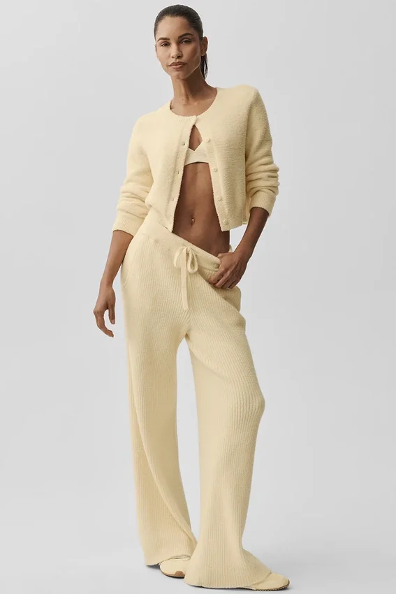 Snuggle Up Kazak High-Waist Geniş Paça Pantolon - Mum Işığı Sarısı