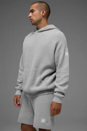 Spor Kulubu Kazak Örgü Kapüşonlu Sweatshirt - Atletik Melanj Gri
