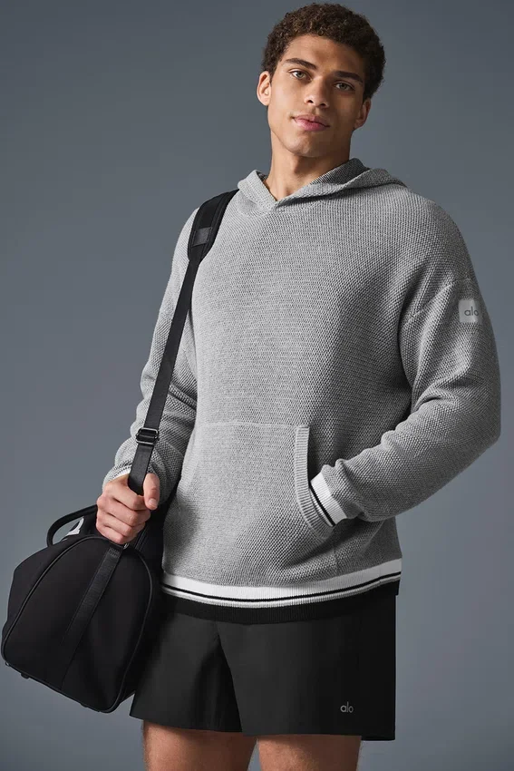 Spor Kulubu Kazak Örgü Kapüşonlu Sweatshirt - Atletik Melanj Gri