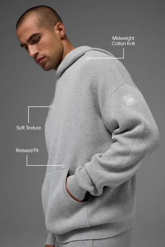 Spor Kulubu Kazak Örgü Kapüşonlu Sweatshirt - Atletik Melanj Gri