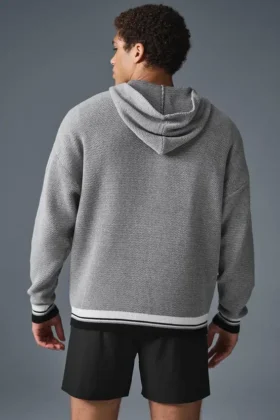 Spor Kulubu Kazak Örgü Kapüşonlu Sweatshirt – Atletik Melanj Gri