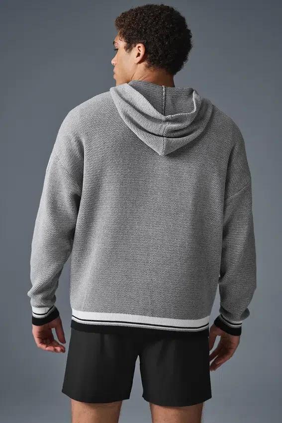 Spor Kulubu Kazak Örgü Kapüşonlu Sweatshirt - Atletik Melanj Gri