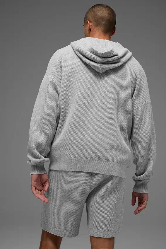 Spor Kulubu Kazak Örgü Kapüşonlu Sweatshirt - Atletik Melanj Gri