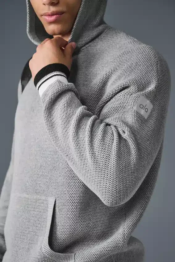 Spor Kulubu Kazak Örgü Kapüşonlu Sweatshirt - Atletik Melanj Gri