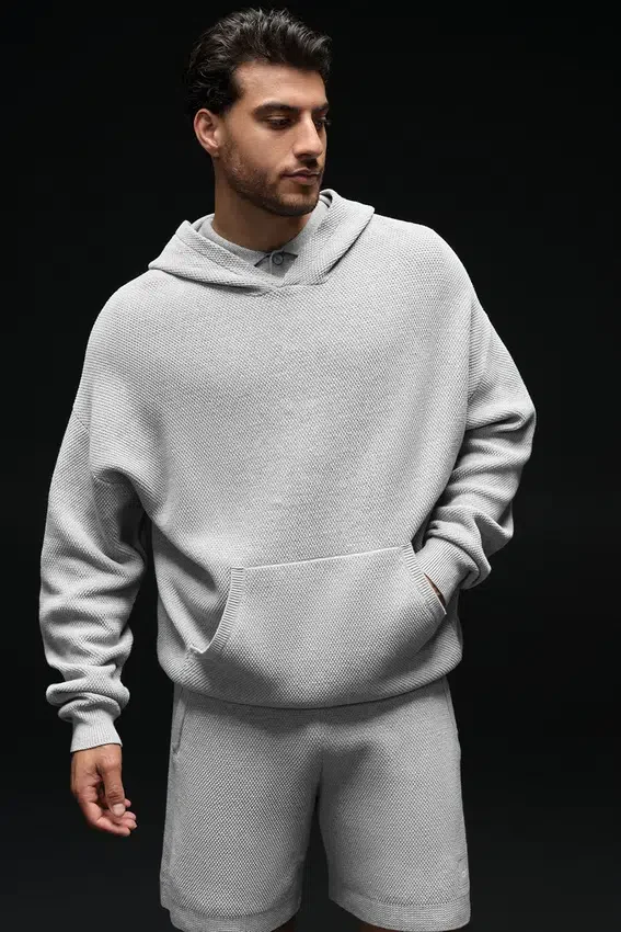 Spor Kulubu Kazak Örgü Kapüşonlu Sweatshirt - Atletik Melanj Gri