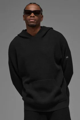 Sports Club Kazak Örgü Kapüşonlu Kapüşonlu Sweatshirt - Siyah
