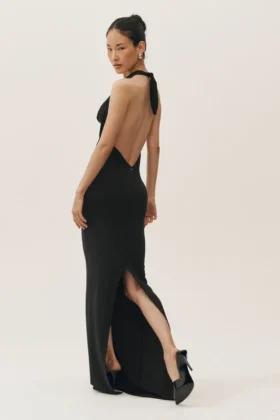 Summer Soiree Halter Maxi Elbise – Siyah