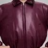 Suni Deri Kısa Premier Bomber Ceket - Bordo