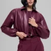 Suni Deri Kısa Premier Bomber Ceket - Bordo
