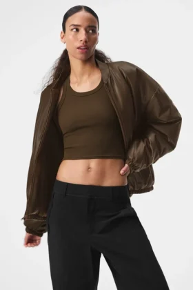 Suni Deri Premier Bomber - Espresso