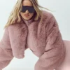 Suni Kürk Şık Kısa Ceket - Pembe Şampanya