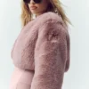 Suni Kürk Şık Kısa Ceket - Pembe Şampanya