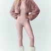 Suni Kürk Şık Kısa Ceket - Pembe Şampanya