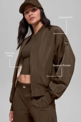 Suni Kürk Urbanite Bomber Ceket – Espresso/Fildişi