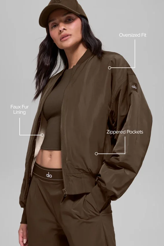 Suni Kürk Urbanite Bomber Ceket - Espresso/Fildişi