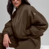Suni Kürk Urbanite Bomber Ceket - Espresso/Fildişi