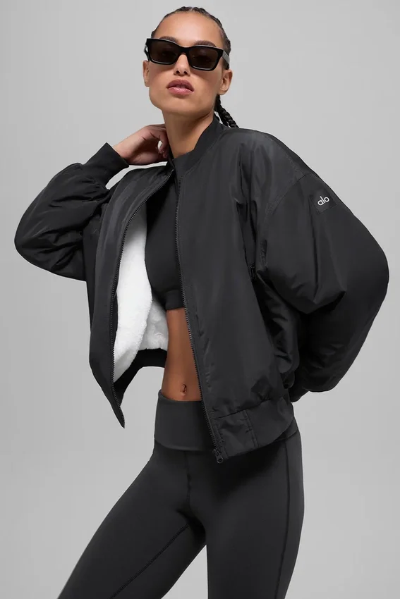 Suni Kürk Urbanite Bomber Ceket - Siyah/Fildişi