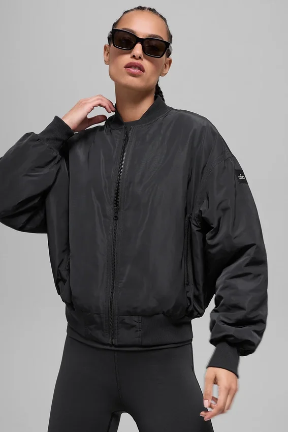 Suni Kürk Urbanite Bomber Ceket - Siyah/Fildişi