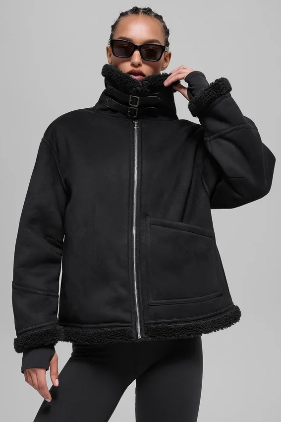 Suni Shearling Grand Ceket - Siyah