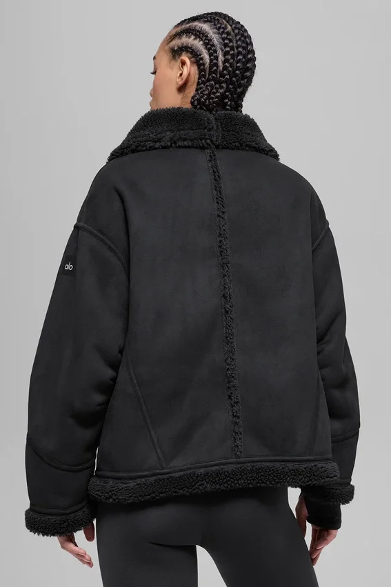 Suni Shearling Grand Ceket - Siyah