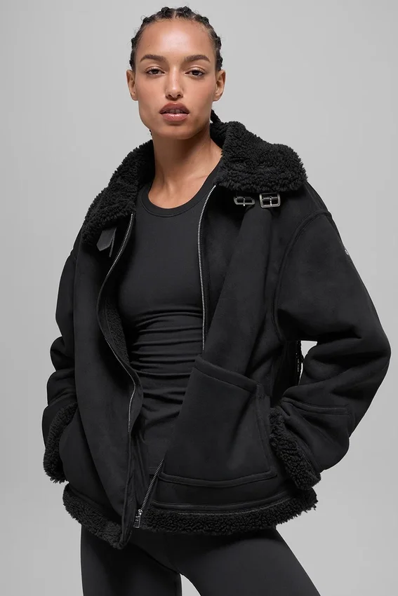 Suni Shearling Grand Ceket - Siyah