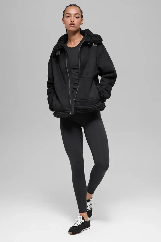 Suni Shearling Grand Ceket - Siyah