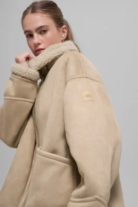 Suni Shearling Grand Ceket – Woodland Tan