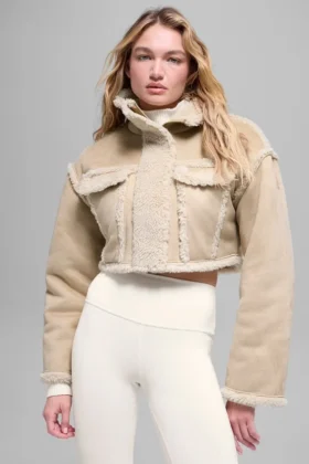 Suni Shearling Snowfall Kısa Ceket - Orman Kahvesi