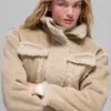 Suni Shearling Snowfall Kısa Ceket - Orman Kahvesi