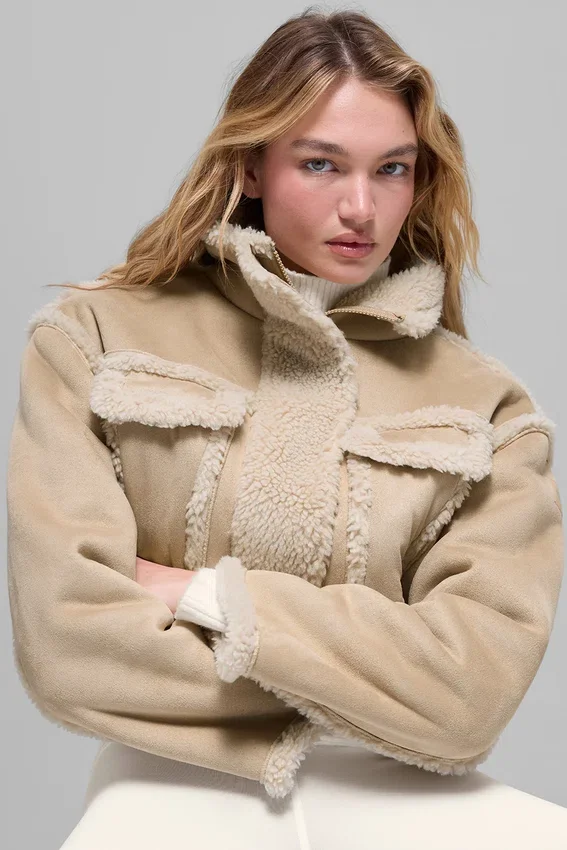 Suni Shearling Snowfall Kısa Ceket - Orman Kahvesi