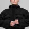 Suni Shearling Snowfall Kısa Ceket - Siyah