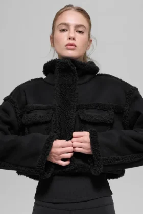 Suni Shearling Snowfall Kısa Ceket - Siyah
