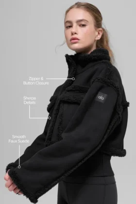 Suni Shearling Snowfall Kısa Ceket – Siyah