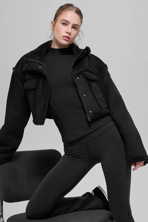 Suni Shearling Snowfall Kısa Ceket - Siyah