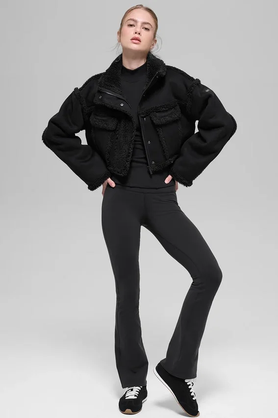 Suni Shearling Snowfall Kısa Ceket - Siyah