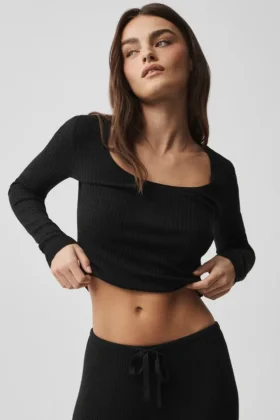 Sweater Knit Unwind Uzun Kollu - Siyah