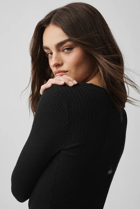 Sweater Knit Unwind Uzun Kollu - Siyah