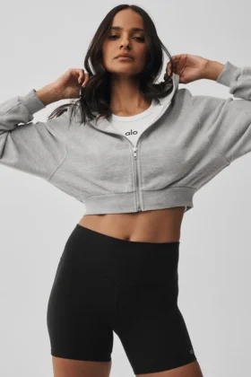 Sweet Escape Fermuarlı Kapüşonlu Kapüşonlu Sweatshirt - Atletik Melanj Gri