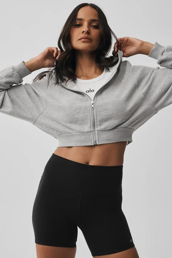 Sweet Escape Fermuarlı Kapüşonlu Kapüşonlu Sweatshirt - Atletik Melanj Gri