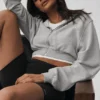 Sweet Escape Fermuarlı Kapüşonlu Kapüşonlu Sweatshirt - Atletik Melanj Gri