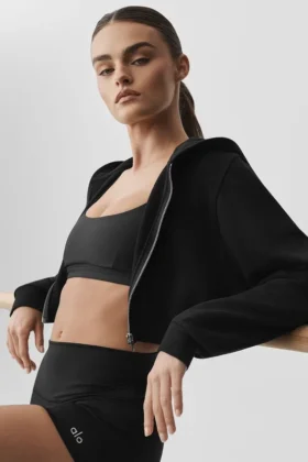 Sweet Escape Fermuarlı Kapüşonlu Kapüşonlu Sweatshirt – Siyah
