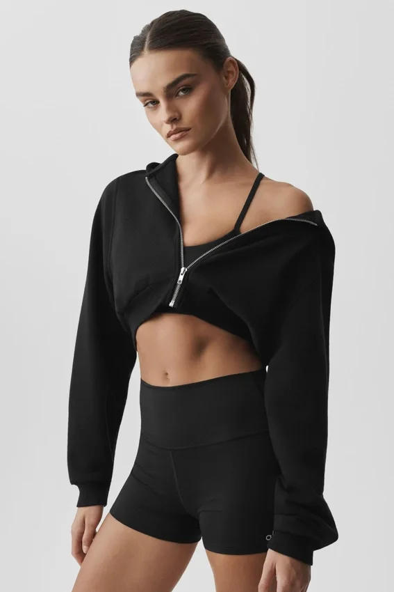 Sweet Escape Fermuarlı Kapüşonlu Kapüşonlu Sweatshirt - Siyah