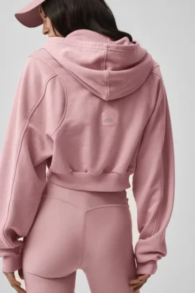 Sweet Escape Fermuarlı Kapüşonlu Kapüşonlu Sweatshirt – Vintage Pembe