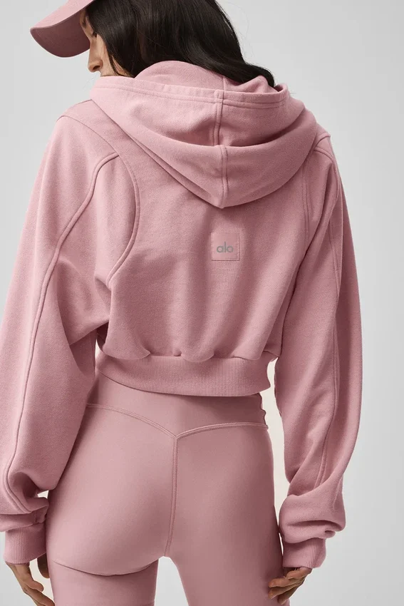 Sweet Escape Fermuarlı Kapüşonlu Kapüşonlu Sweatshirt - Vintage Pembe