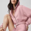 Sweet Escape Fermuarlı Kapüşonlu Kapüşonlu Sweatshirt - Vintage Pembe
