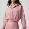 Sweet Escape Fermuarlı Kapüşonlu Kapüşonlu Sweatshirt - Vintage Pembe