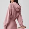 Sweet Escape Fermuarlı Kapüşonlu Kapüşonlu Sweatshirt - Vintage Pembe
