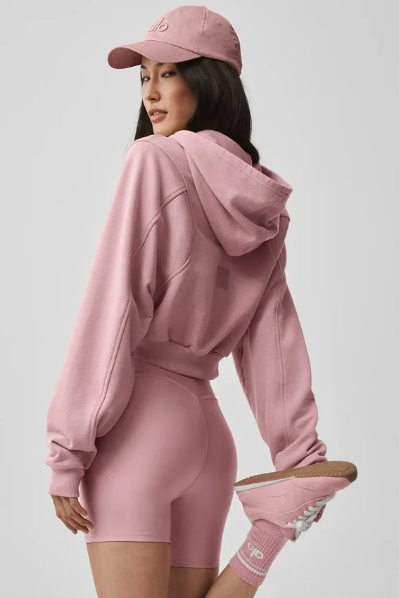 Sweet Escape Fermuarlı Kapüşonlu Kapüşonlu Sweatshirt - Vintage Pembe