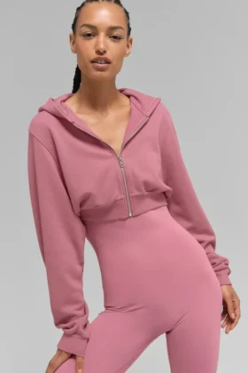 Sweet Escape Fermuarlı Kapüşonlu Sweatshirt – Pembe Yabani Gül